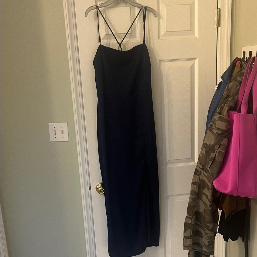 Ann Taylor Elegant Navy Blue Women's Dress with crystal embroidery on the straps